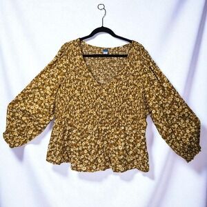 Old Navy Floral‎ Smocked Long Sleeve Blouse Woman 2X Plus Size Cottagecore Boho